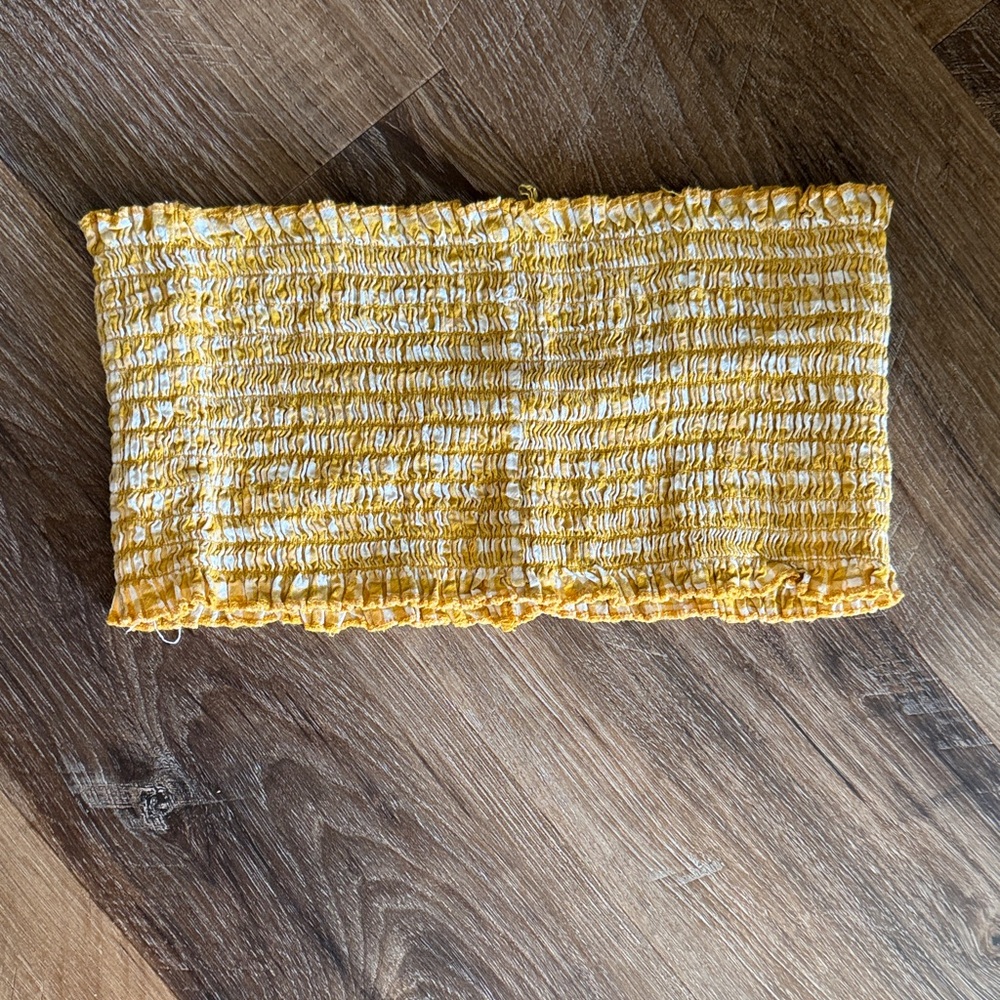 Brandy Melville Yellow & White Smocked Strapless Top